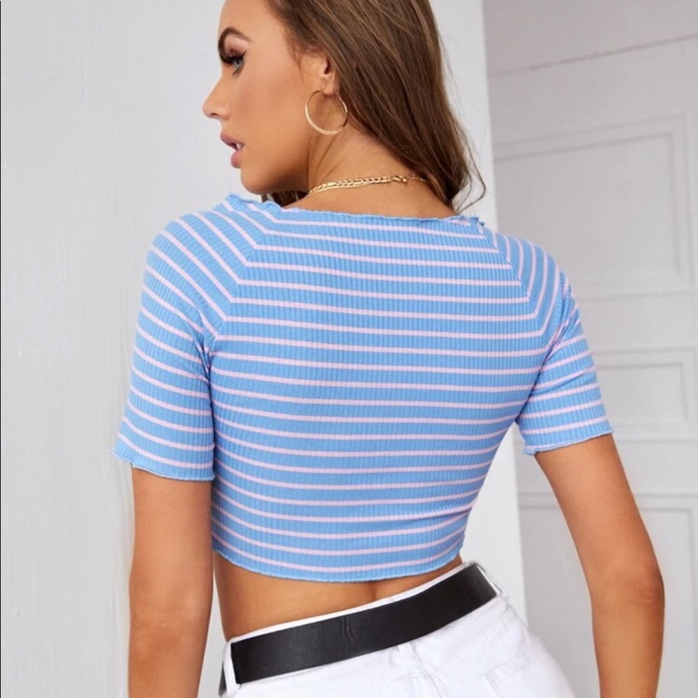 NWOT Striped Ruched Crop Tee - Picture 2 of 5